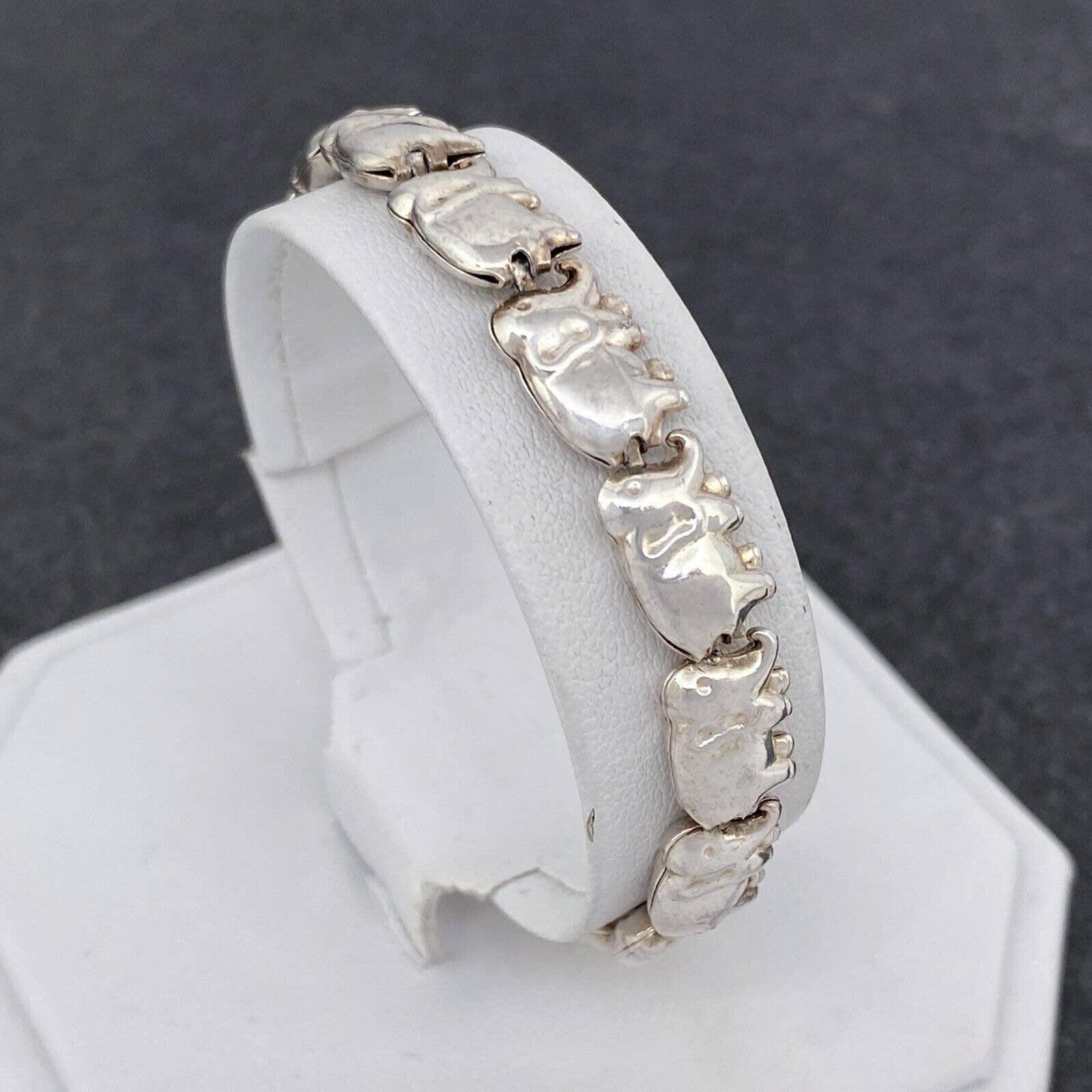 Vintage Estate Italian Sterling Silver 925 Puffy Elephant Link Bracelet 65